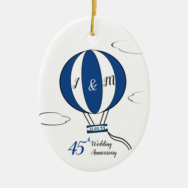 Sapphire 45th wedding anniversary hot air balloon  ceramic tree decoration (Front)