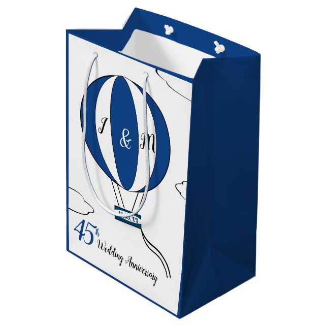 Sapphire 45th wedding anniversary hot air balloon medium gift bag (Back Angled)