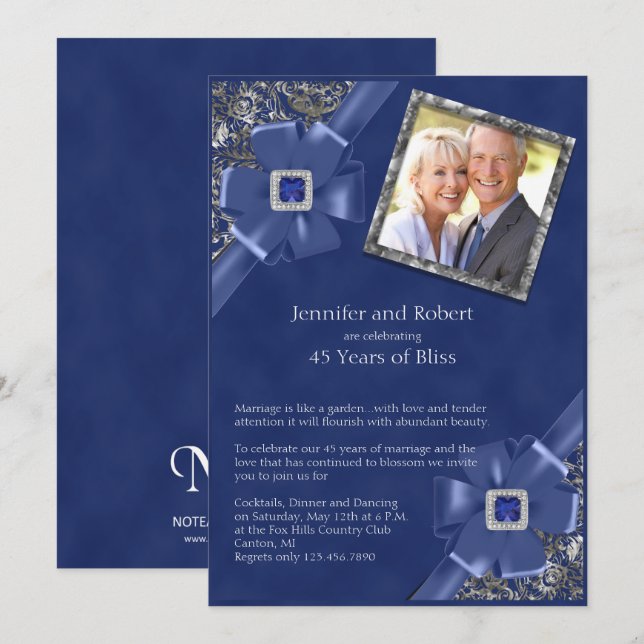 Sapphire 45th Wedding Anniversary Invitation (Front/Back)
