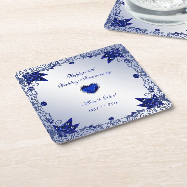 Sapphire 45th Wedding Anniversary Square Coaster (Angled)