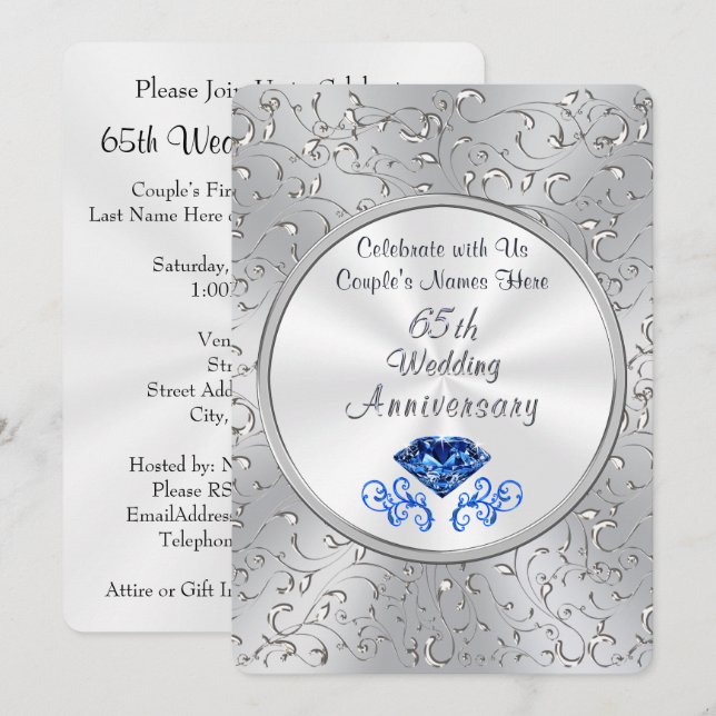 Sapphire 65th Wedding Anniversary Invitations (Front/Back)