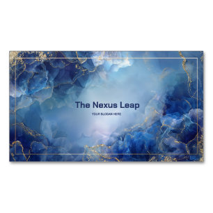 Sapphire Alcohol Ink Gold Marbling Geometric Magnetic Business Card