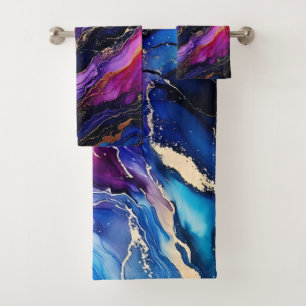 Sapphire Amethyst Alcohol Ink Bath Towel Set