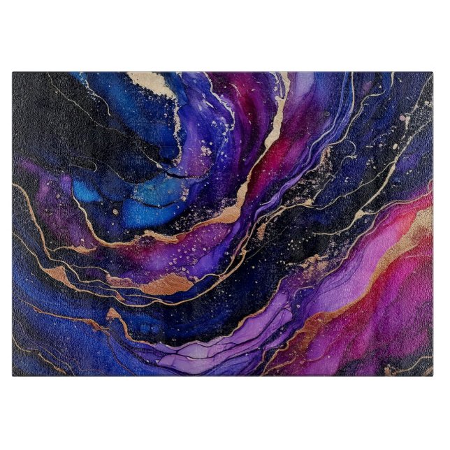 Sapphire Amethyst Alcohol Ink Cutting Board (Front)