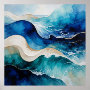 Sapphire and Gold Flowing Marble ✨ Poster