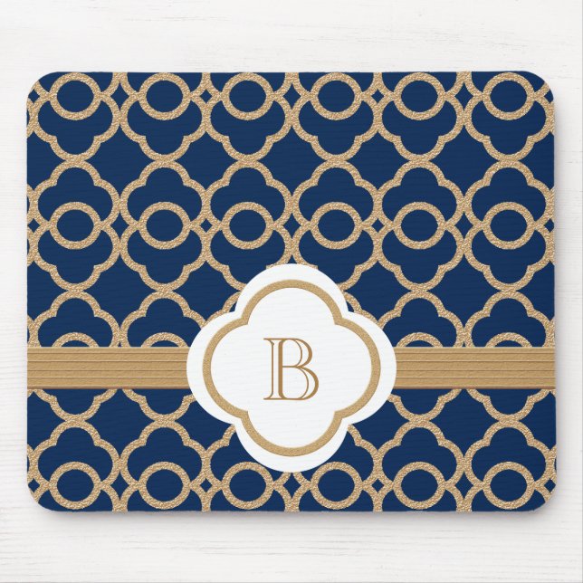 Sapphire and Gold Moroccan Monogrammed Mouse Mat (Front)