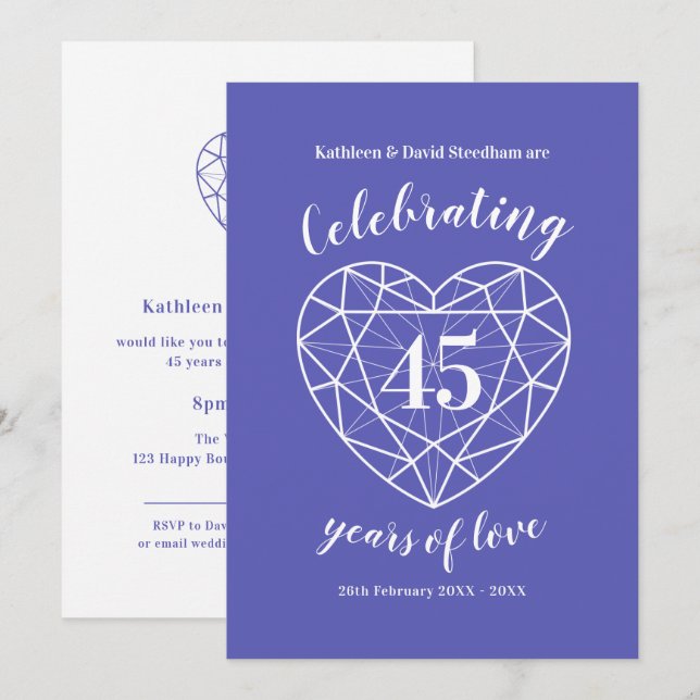 Sapphire Anniversary 45 years of love invitations (Front/Back)