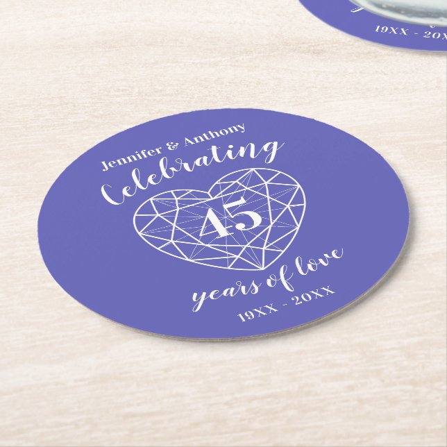 Sapphire anniversary 45 years party coasters (Angled)