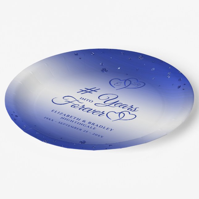 Sapphire Anniversary Hearts YEARS INTO FOREVER Paper Plate (Angled)