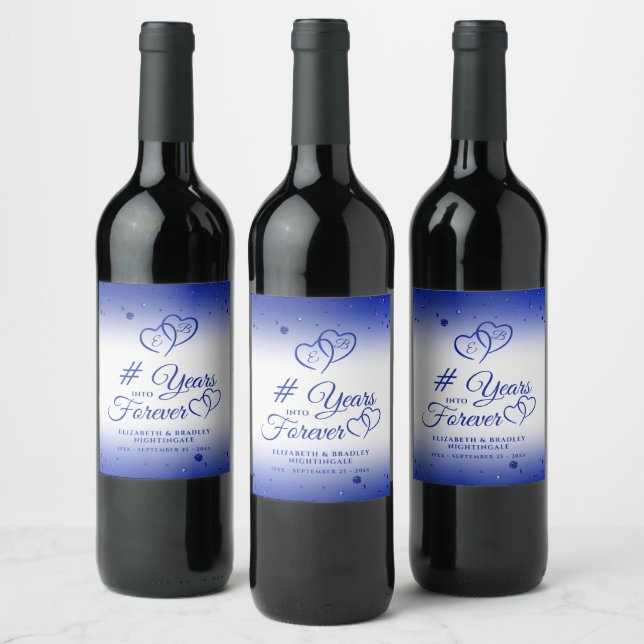 Sapphire Anniversary Hearts YEARS INTO FOREVER Wine Label (Bottles)