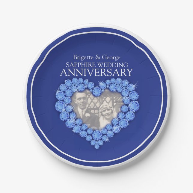 Sapphire Anniversary photo heart paper plate (Front)