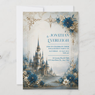Sapphire Bloom Castle Wedding Invitation