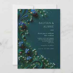 Sapphire Bloom Emerald Wedding Invitation