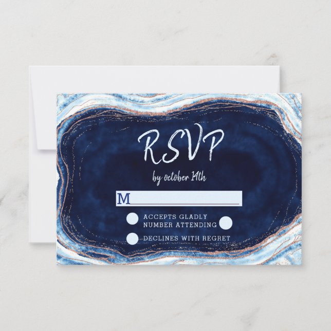 Sapphire Blue Agate Geode Wedding RSVP Response (Front)