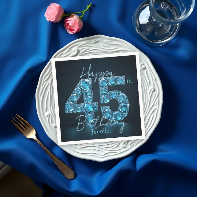 Sapphire Blue and Black Gemstone 45th Birthday Napkin (Creator Uploaded)