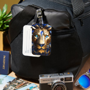 Sapphire Blue And Gold Lion, Luggage Tag