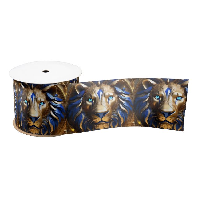 Sapphire Blue And Gold Lion, Satin Ribbon (Spool)