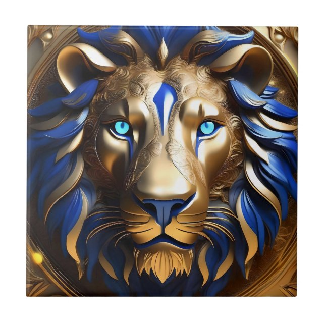 Sapphire Blue And Gold Lion, Tile (Front)