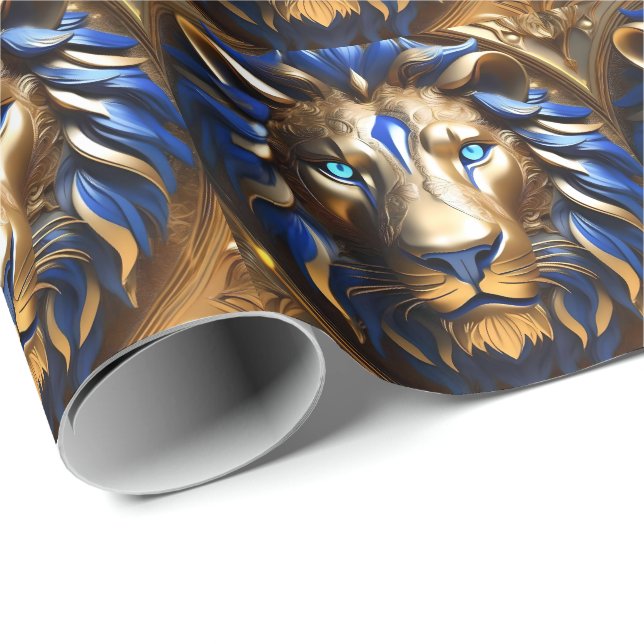Sapphire Blue And Gold Lion, Wrapping Paper (Roll Corner)