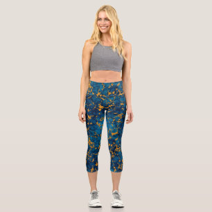 Sapphire Blue and Gold Marble Texture Design Capri Leggings