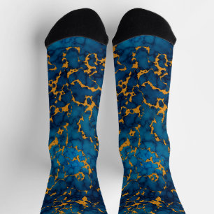 Sapphire Blue and Gold Marble Texture Design Socks