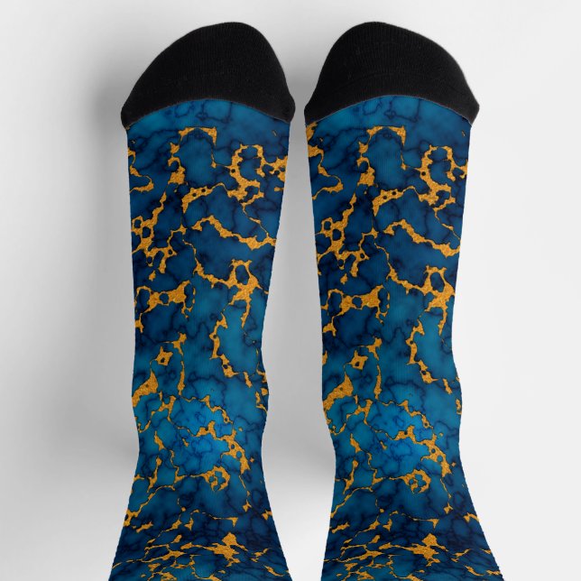 Sapphire Blue and Gold Marble Texture Design Socks (Top)