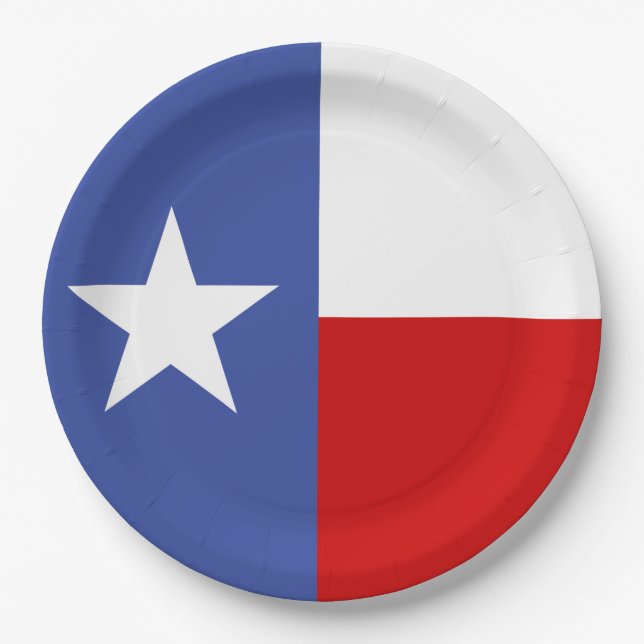 Sapphire Blue and Red Texas Flag Paper Plate (Front)