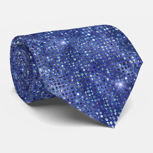 Sapphire Blue and Silver Sparkles Tie (Rolled)