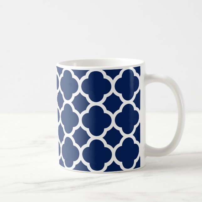 Sapphire blue and White Quatrefoil Pattern Coffee Mug (Right)