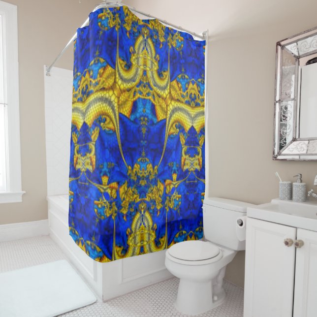Sapphire Blue Avatar Serpentine Shower Curtain (In Situ)