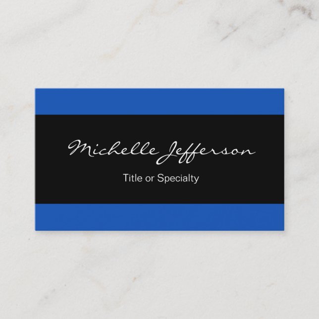 Sapphire Blue Black Lined Contemporary Trendy Business Card (Front)