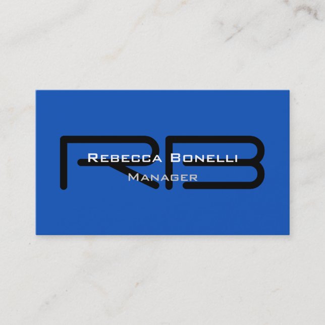 Sapphire Blue Black Monogram Manager Business Card (Front)