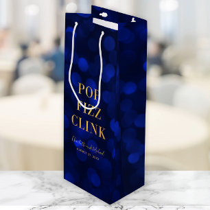 Sapphire Blue Bokeh Faux Gold Pop Fizz Clink Wine Gift Bag