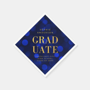 Sapphire Blue Bokeh Lights Faux Gold Graduate Napkin