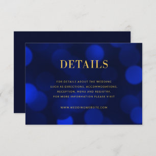Sapphire Blue Bokeh Lights Gold Wedding Details Enclosure Card