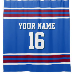 Sapphire Blue Burgundy White Stripes Sports Jersey Shower Curtain