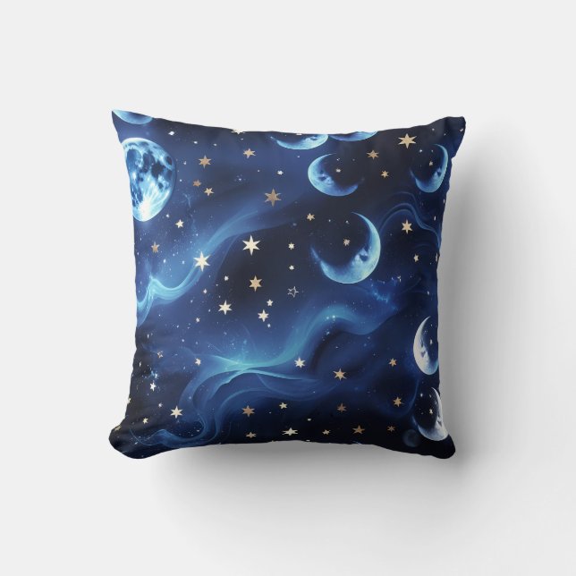 Sapphire Blue Celestial Moon Pillow (Front)