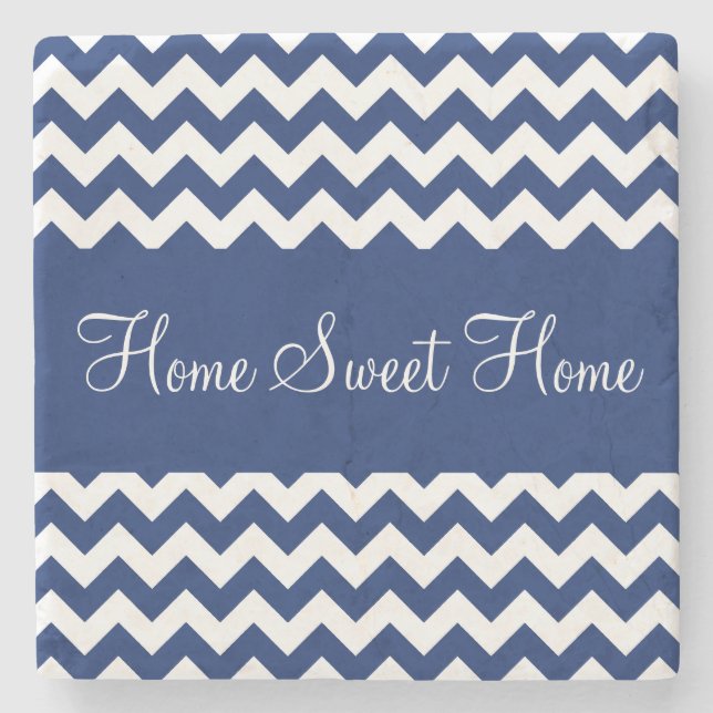 Sapphire Blue Chevron Stripes Stone Coaster (Front)