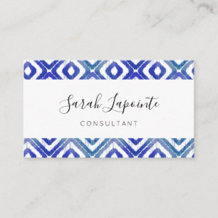 Sapphire Blue Chic & Elegant Ikat Pattern Business Card