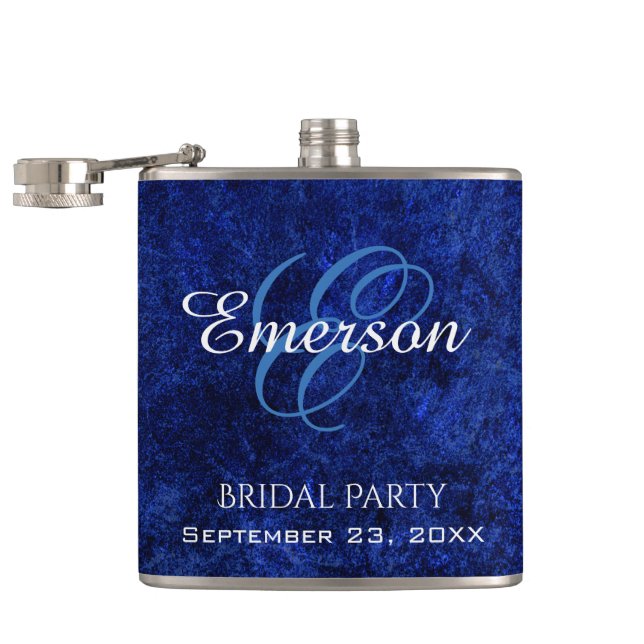 Sapphire Blue | Cobalt Azure Bridal Party Monogram Hip Flask (Opened)