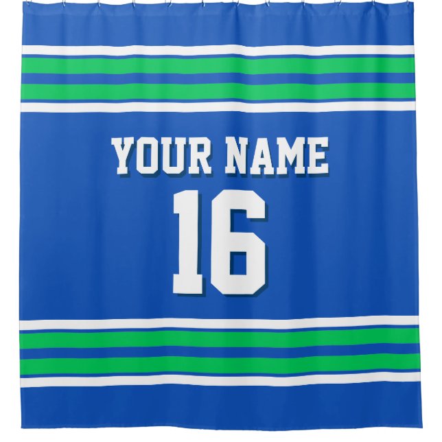 Sapphire Blue Emerald Green Stripes Sports Jersey Shower Curtain (Front)