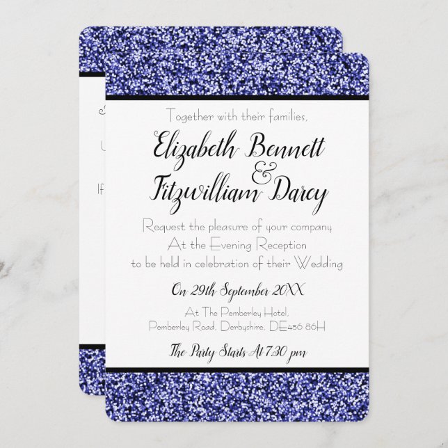 Sapphire Blue Faux Glitter Evening Invitation (Front/Back)