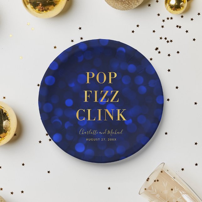 Sapphire Blue Faux Gold Pop Fizz Clink Paper Plate (Creator Uploaded)