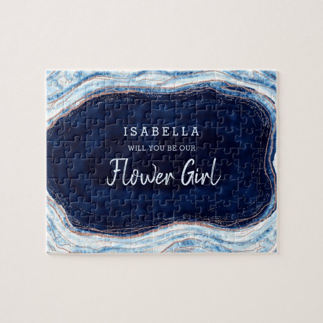 Sapphire Blue Geode Be Our Flower Girl Proposal Jigsaw Puzzle (Horizontal)