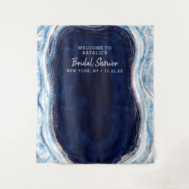 Sapphire Blue Geode Shower Photo Prop Backdrop Tapestry (Front)