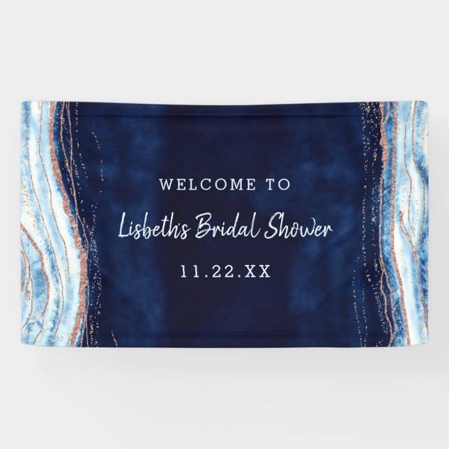 Sapphire Blue Geode Slice Bridal Shower Welcome Banner (Horizontal)
