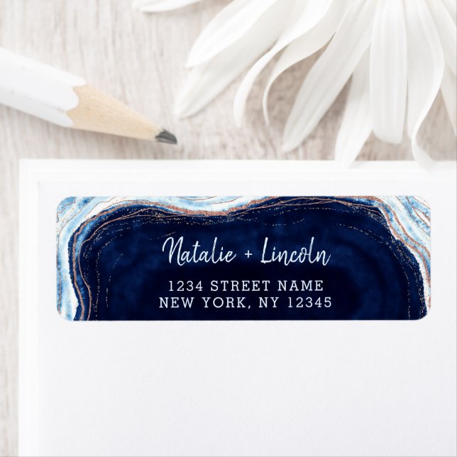Sapphire Blue Geode Slice Wedding Return Address (Insitu)