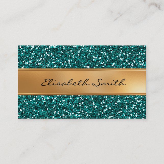 Sapphire Blue Glitter, Faux Gold Foil Business Card (Front)