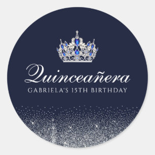 Sapphire Blue Glitter Quinceanera Classic Round Sticker