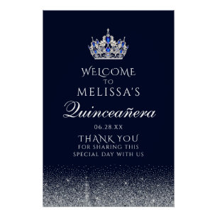 Sapphire Blue Glitter Quinceanera Welcome Sign